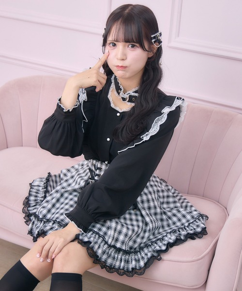 00s 希少 ozz oneste 異素材レースフリルティアードスカパン ROJITA（ロジータ） スカート レースアップ裾フリルスカパン
