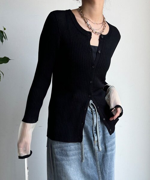 シティショップ 22SS RIB DOCKING カーディガン シアー 長袖 黒 CITYSHOP（シティーショップ）の「RIB DOCKING カーディガン