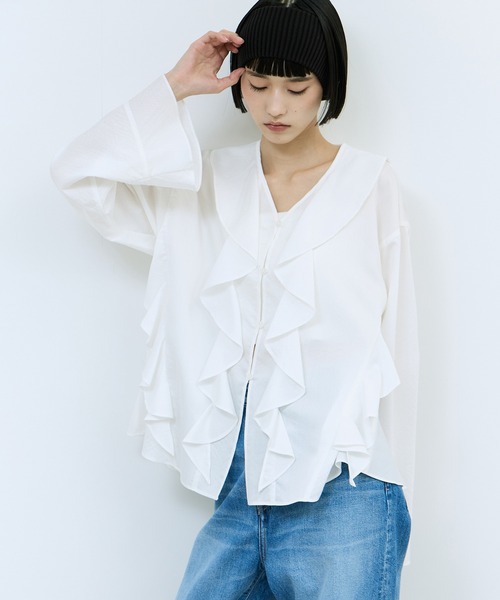ADAMETROPE'FEMME フリルブラウス ADAM ET ROPE'（アダムエロペ） ブラウス シャツ 「WEB限定」オーバー