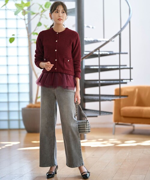 「ANY SIS」 ニットアンサンブル 2 レッド レディース_画像5