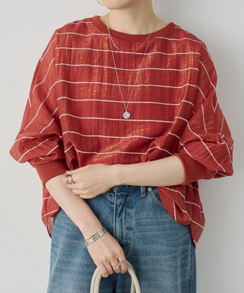 ブラウス シャツ シアーボーダーシャツTee レディースの画像