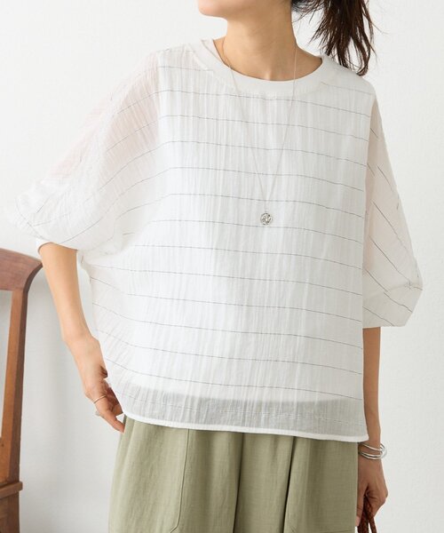 ブラウス シャツ シアーボーダーシャツTee レディースの画像