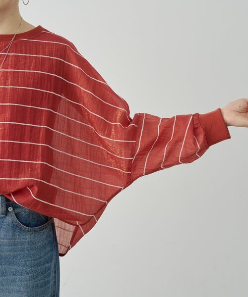 ブラウス シャツ シアーボーダーシャツTee レディースの画像