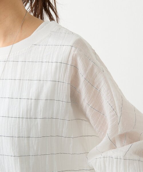 ブラウス シャツ シアーボーダーシャツTee レディースの画像
