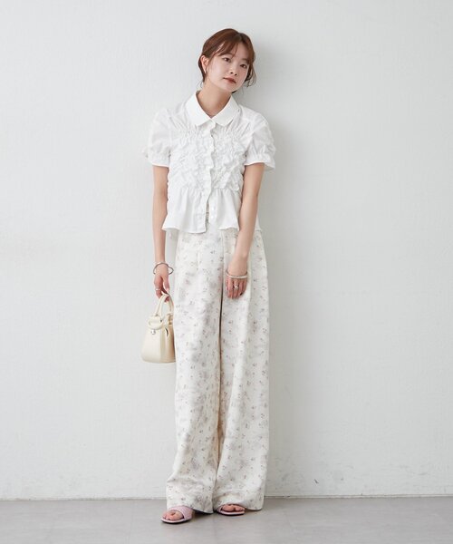 ブラウス シャツ 「＠___s_m17 セレクト/IVO」シャーリングシェイプシャツ レディースの画像