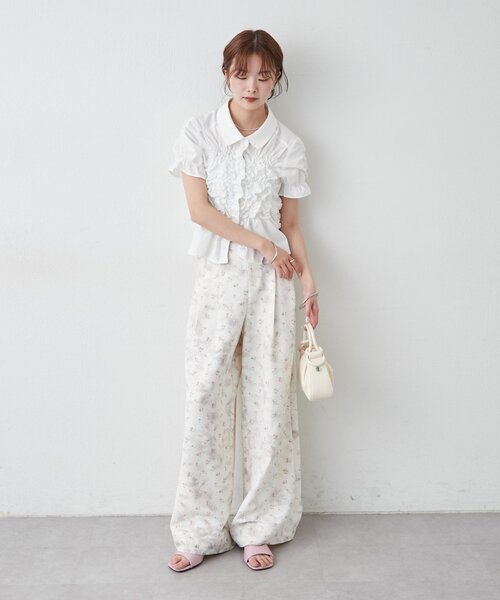 ブラウス シャツ 「＠___s_m17 セレクト/IVO」シャーリングシェイプシャツ レディースの画像