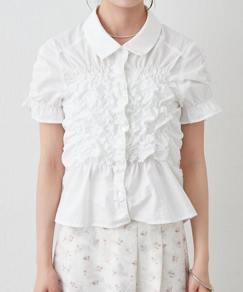 ブラウス シャツ 「＠___s_m17 セレクト/IVO」シャーリングシェイプシャツ レディースの画像