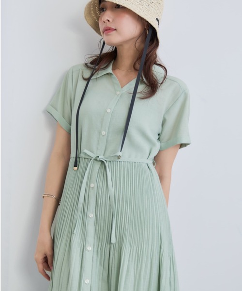 COHINA（コヒナ） シャツワンピース プリーツシアーワンピース 「低