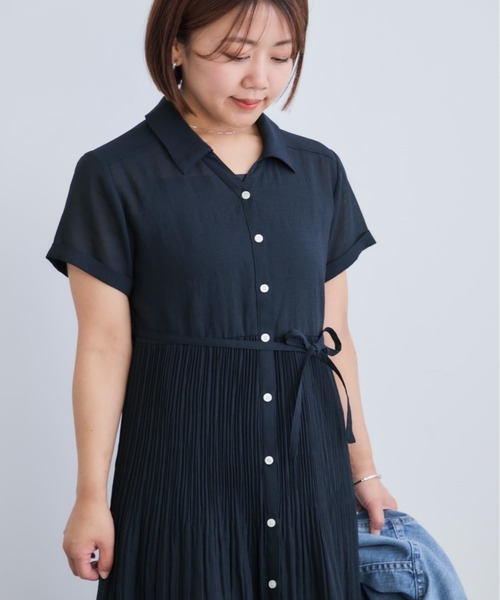 COHINA（コヒナ） シャツワンピース プリーツシアーワンピース 「低