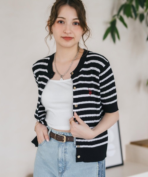 ポロロゴ付きホワイト半袖カーディガン U.S. POLO ASSN.（ユーエスポロアッスン） カーディガン 夏 半袖 W's