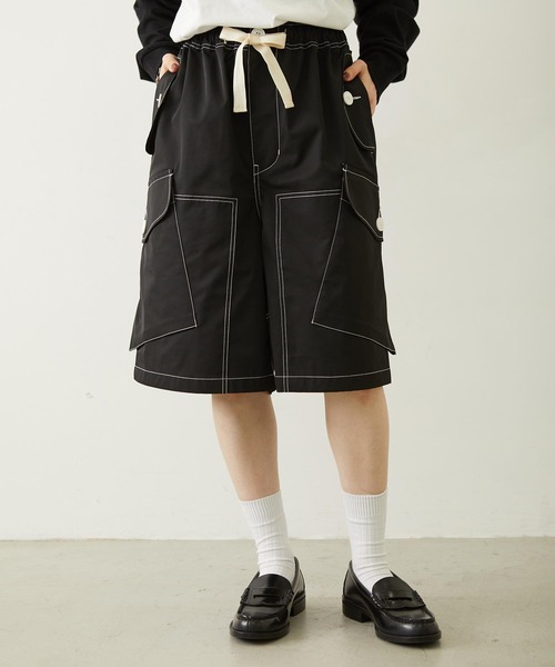 【真珠の涙】新品ワイドパンツ 黒ｍ165とヒールカバー5組 MILKFED.（ミルクフェド） ワイドパンツ ハーフパンツ カーゴパンツ