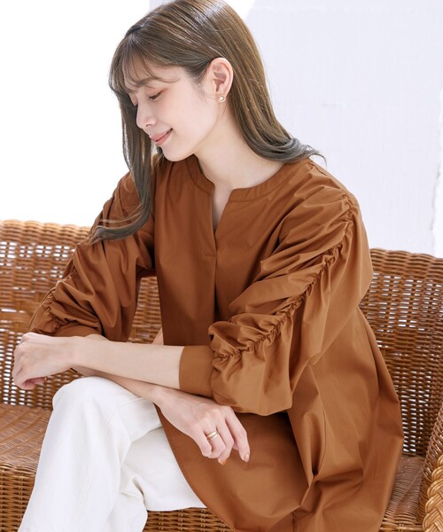 「Tiaclasse」 7分袖ブラウス L ブラウン レディース_画像5