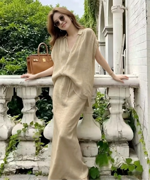 apolinaセットアップ Aelina セットアップ リラックスシャツ+スカートセットアップ