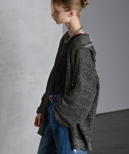 「SERACE」 ニットカーディガン L グレー メンズ_画像3