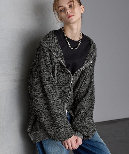 「SERACE」 ニットカーディガン L グレー メンズ_画像5