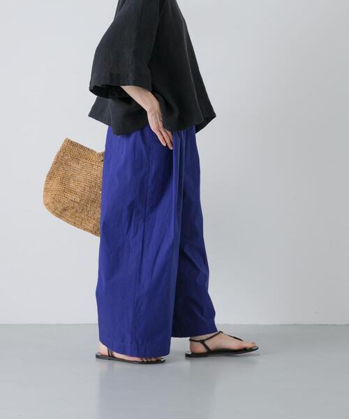 kagure ダークブルー ワイドパンツ かぐれ ワイドパンツ パンツ コットンサイドタックワイドパンツ