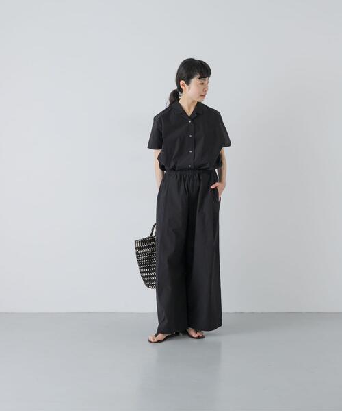 kagure ダークブルー ワイドパンツ かぐれ ワイドパンツ パンツ コットンサイドタックワイドパンツ