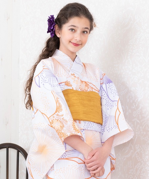 KYOETSU 浴衣 女の子 子供 3点セット( + 帯 下駄 ) レトロC