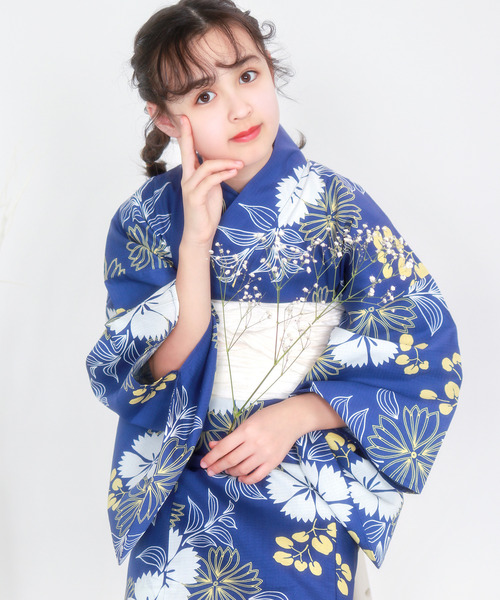 KYOETSU 浴衣 女の子 子供 3点セット( + 帯 下駄 ) レトロC