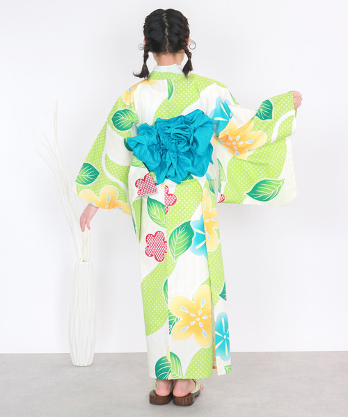 7〜10歳浴衣＋帯＋下駄3点セット KYOETSU 浴衣 女の子 子供 3点セット( + 帯 下駄 ) レトロC