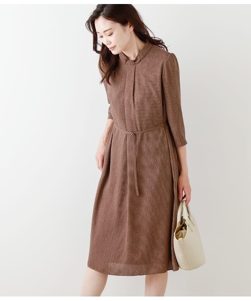 ワンピース ダイヤドットプリント ボウタイ風ワンピース ダイヤドットプリント
