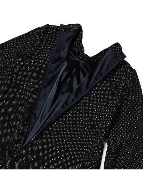 ワンピース ダイヤドットプリント ボウタイ風ワンピース ダイヤドットプリント
