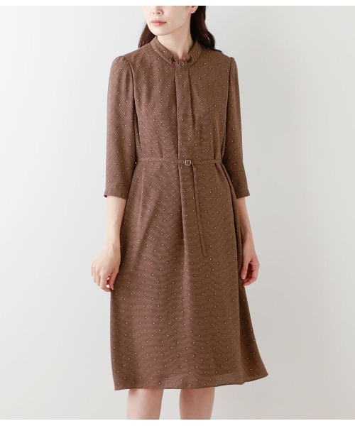 ワンピース ダイヤドットプリント ボウタイ風ワンピース ダイヤドットプリント