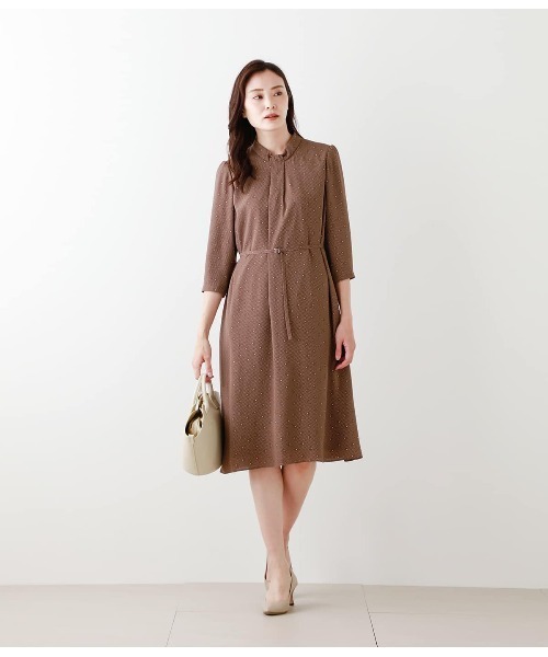 ワンピース ダイヤドットプリント ボウタイ風ワンピース ダイヤドットプリント