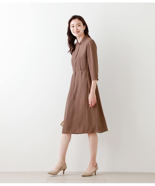 ワンピース ダイヤドットプリント ボウタイ風ワンピース ダイヤドットプリント