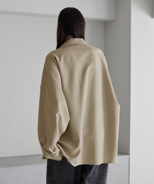 メンズ ファッショナブル ルーズ カジュアル ロング シャツ 2色 cussil/クシル】TRストレッチルーズシルエット2wayオープン
