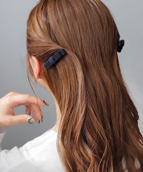 ANEMONE ヘアクリップ ラメリボンミニクリップ「2本セット 