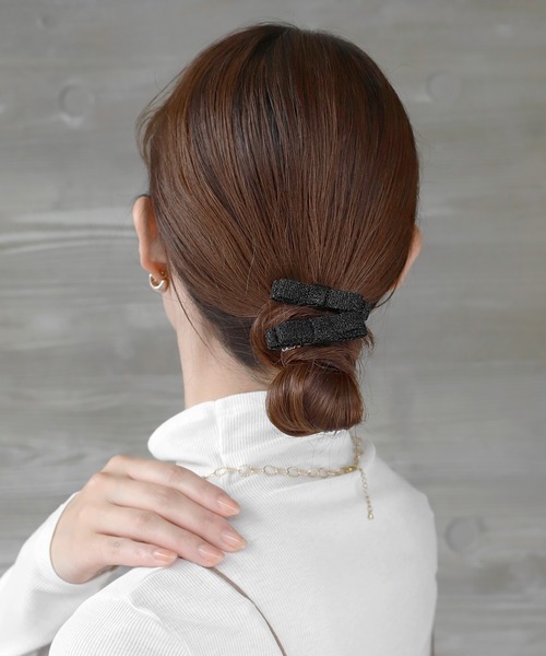 ANEMONE ヘアクリップ ラメリボンミニクリップ「2本セット 