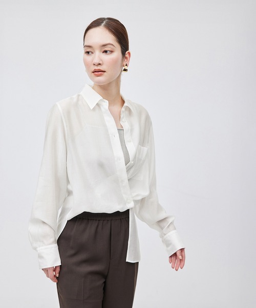 ROPE◆ブラウス/FREE/シルク/BLU/NALYA ROPE' ブラウス シャツ 「NALYA」シルク混2WAYシアーシャツ