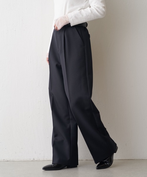 Lui's ベルボトムパンツ S 黒 Lui's スラックス パンツ 「セットアップ対応」ストレッチツイル