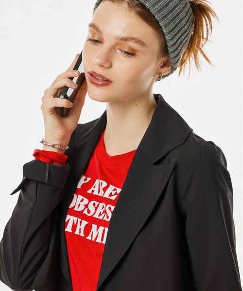 YGG★FOREVER21 サテン purpose ジャケット 黒 M レディース FOREVER21 ジャケット テーラードジャケット 「2024FW
