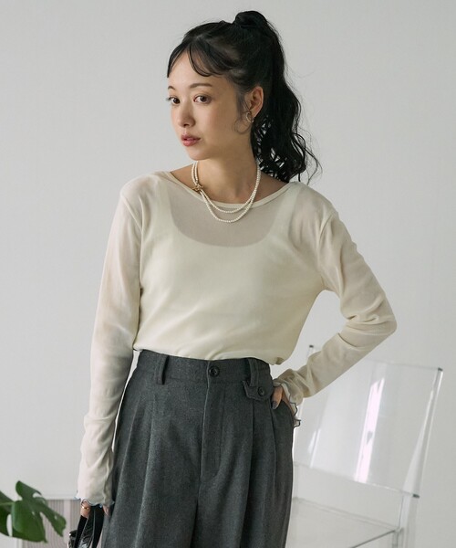 FREAK'S STORE tシャツ シアー ベロア調 バックオープントップス