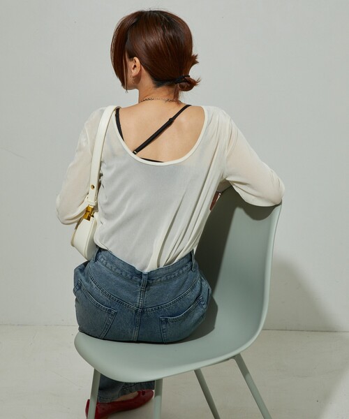 FREAK'S STORE tシャツ シアー ベロア調 バックオープントップス