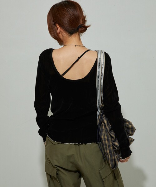 tシャツ シアーベロアバックオープントップス レディース AIC. tシャツ シアーベロアバックオープントップス レディース