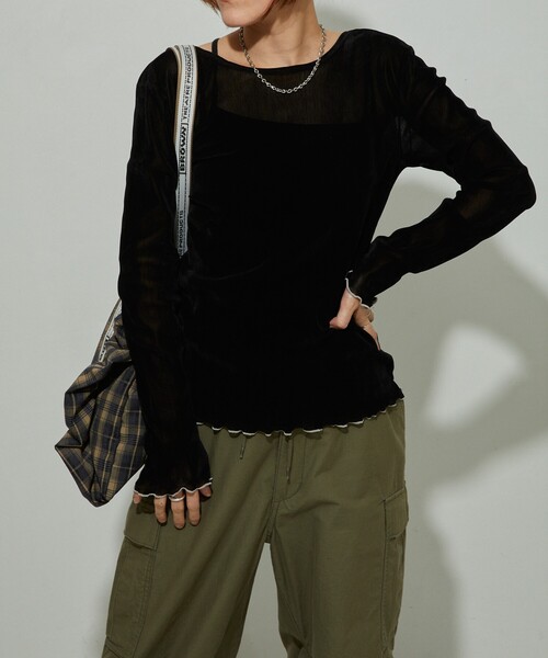 tシャツ ベロアライクシアートップス レディース crie conforto | シアーベロアライクトップス (Tシャツ