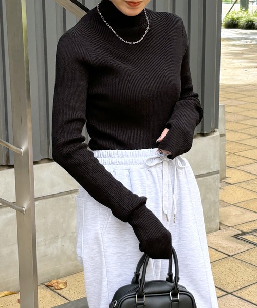 ハイネックセーター 洗える/ちくちくしにくい/静電気軽減】スウェットライク ハイネック