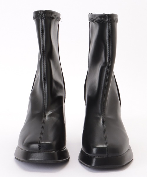 レディース ショートブーツ バックZipスクエアトゥショートブーツ｜オフィスカジュアル レディース