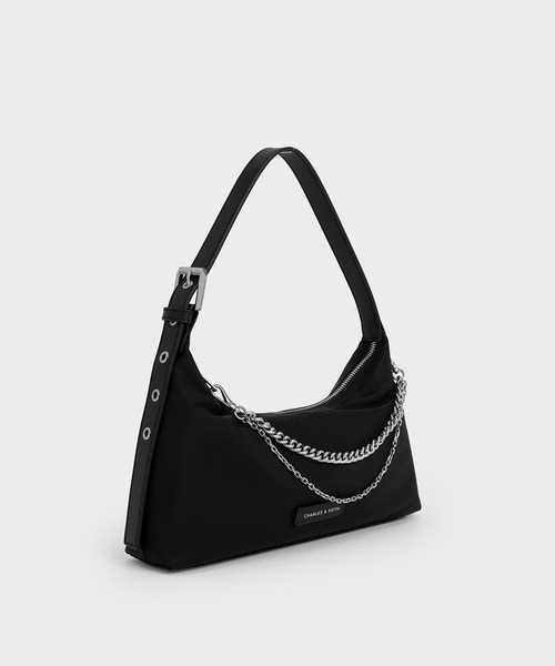 CHARLES & KEITH◆ナイロン チェーンリンク ショルダーバッグ CHARLES ＆ KEITH ショルダーバッグ バッグ ナイロン チェーン