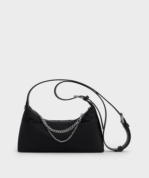 追跡★Charles&Keith チェーン 大容量 ナイロンショルダーバッグ 追跡☆Charles&Keith チェーン 大容量 ナイロンショルダーバッグ