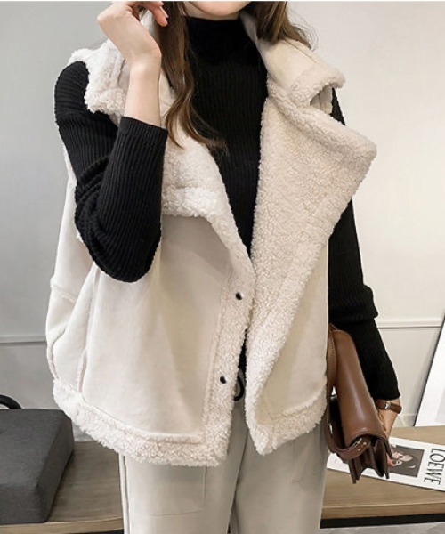 GEMEDA コート アウター 暖かい裏ボア ムートンベスト レディース