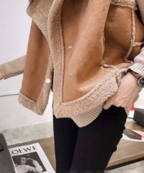 allureville フード付きムートンベストコート ベージュ allureville フード付きムートンベストコート ベージュ