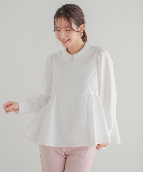Fit more（フィットモア） ブラウス シャツ パール襟ペプラム長袖