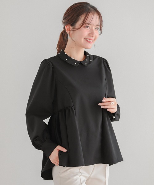 Fit more（フィットモア） ブラウス シャツ パール襟ペプラム長袖