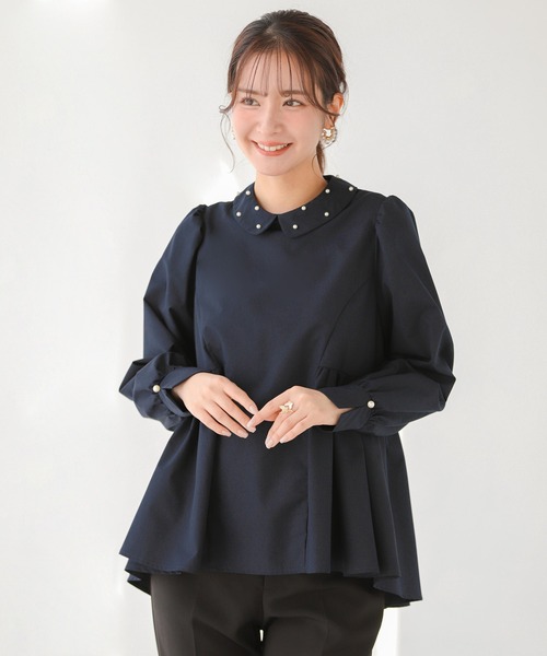 アウトレット福袋 Fit more ブラウス シャツ パール襟ペプラム長袖トップス トップス