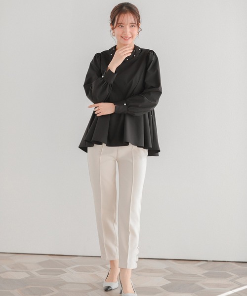 Fit more（フィットモア） ブラウス シャツ パール襟ペプラム長袖 