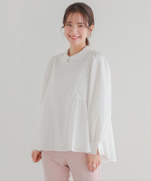 Fit more（フィットモア） ブラウス シャツ パール襟ペプラム長袖